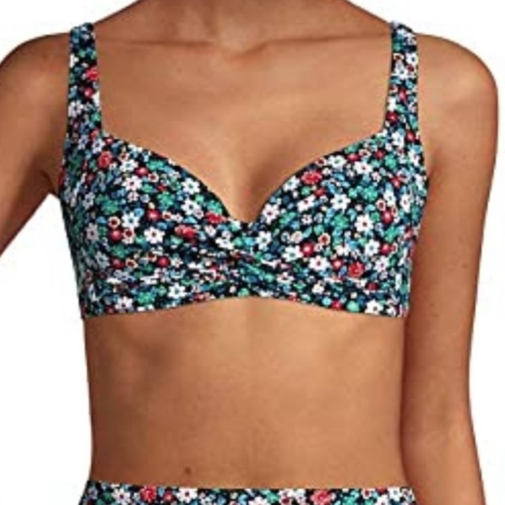 Lands' End Floral Bikini Top - Black and Multicolor